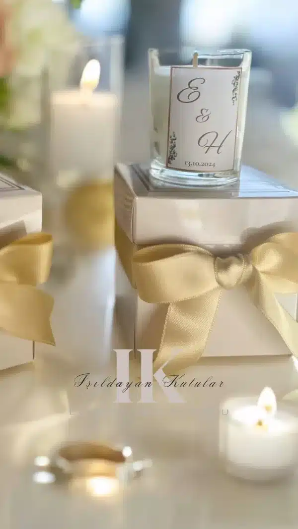 Kutuda Hediyelik Cam Bardak Mum Gold - Düğün Nişan Hediyelikleri - Görsel 3