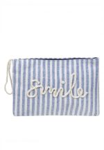 Beyaz Mavi Çizgili Smile Clutch Çanta - Görsel 3