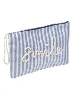Beyaz Mavi Çizgili Smile Clutch Çanta - Görsel 4