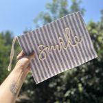 Beyaz Mavi Çizgili Smile Clutch Çanta