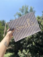 Beyaz Mavi Çizgili Smile Clutch Çanta
